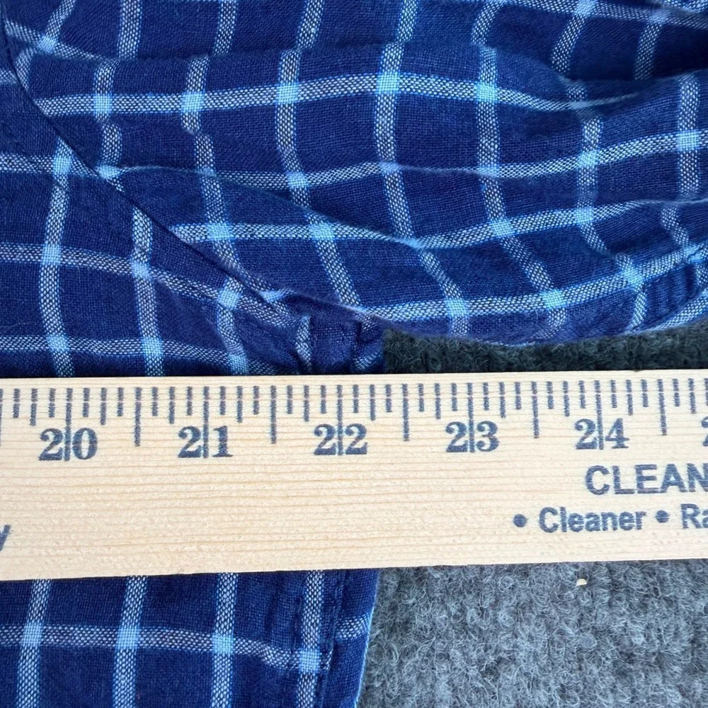 Banana Republic Camden Men Shirt M 100$ Linen Windowpane Plaid Blue EUC